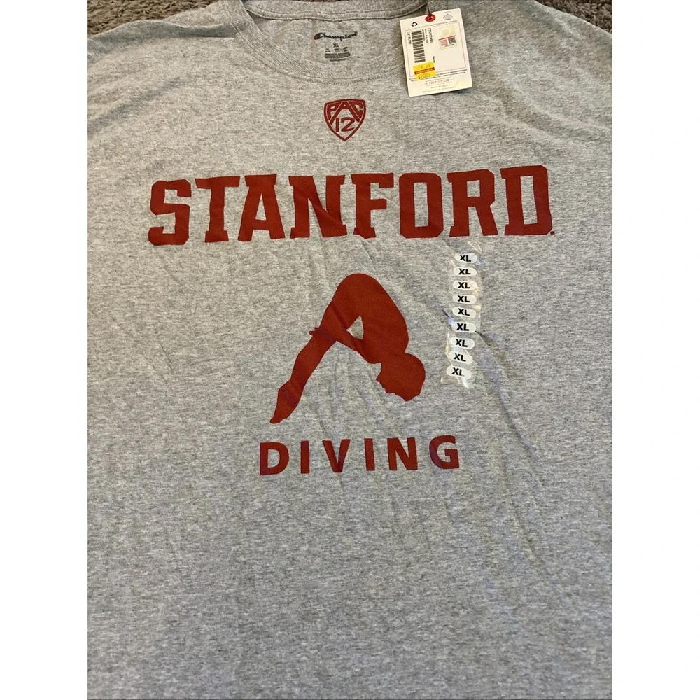 Champion Stanford Diving‎ Graphic Tee Cardinal Red Gray PAC-12 Men's Size XL NWT - Picture 2 of 5